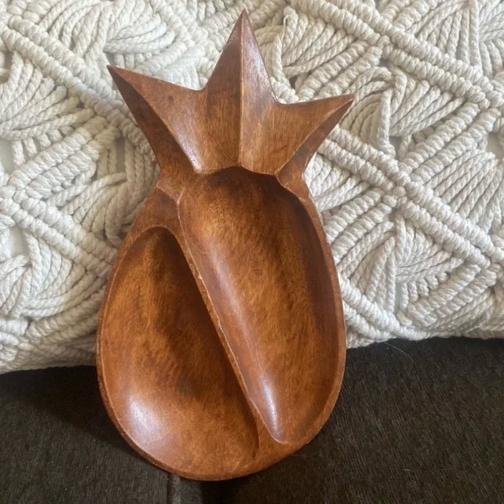 70s VINTAGE BOHO WOOD DISH TRAY MONKEY POD WOOD DISH HAWAII HOME DECOR ACCENT